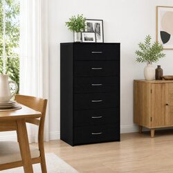 Sideboard Cabinet 6 Drawers Black Oak Engineered Wood Storage Buffet Furniture