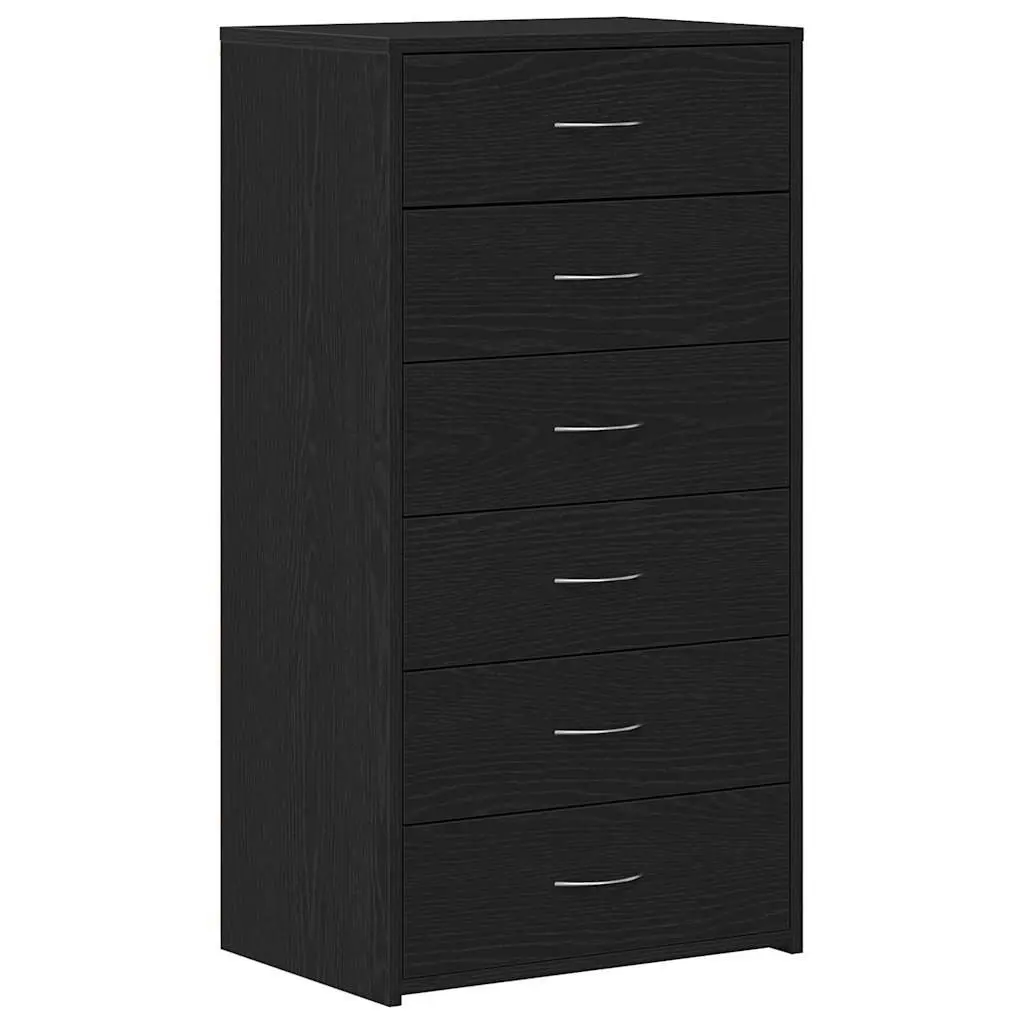 Sideboard Cabinet Storage 6 Drawers Black Oak Engineered Wood