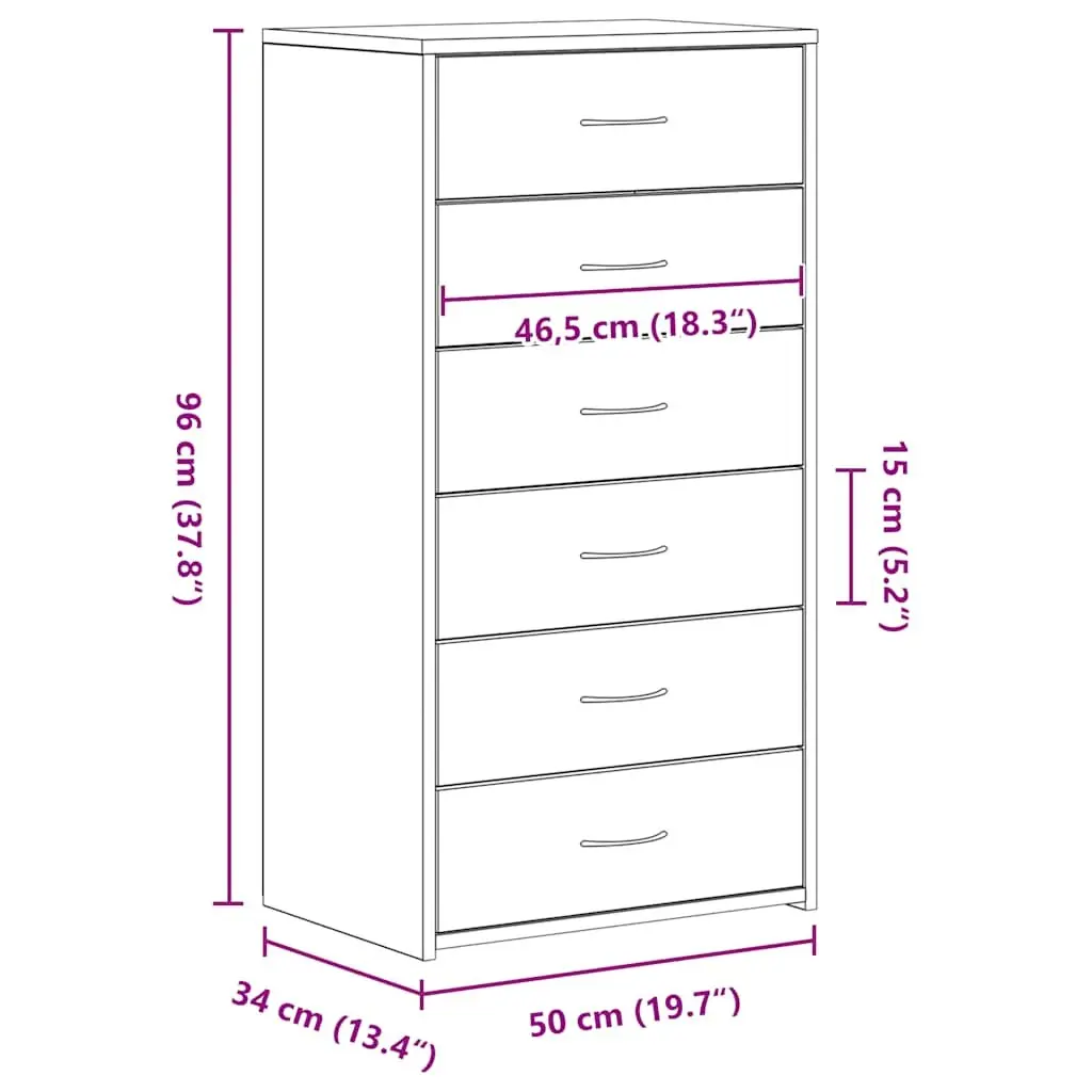 Sideboard Cabinet Storage 6 Drawers Black Oak Engineered Wood