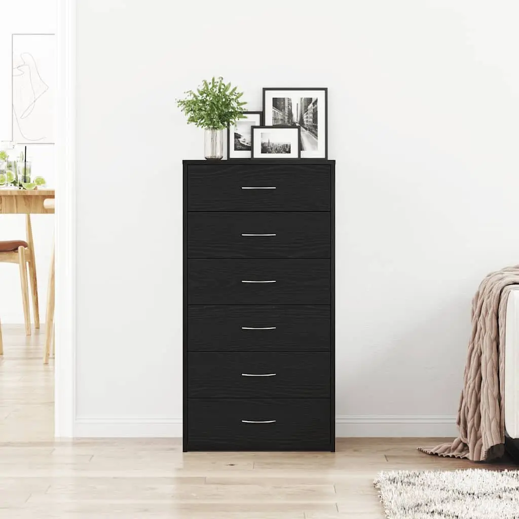 Sideboard Cabinet Storage 6 Drawers Black Oak Engineered Wood