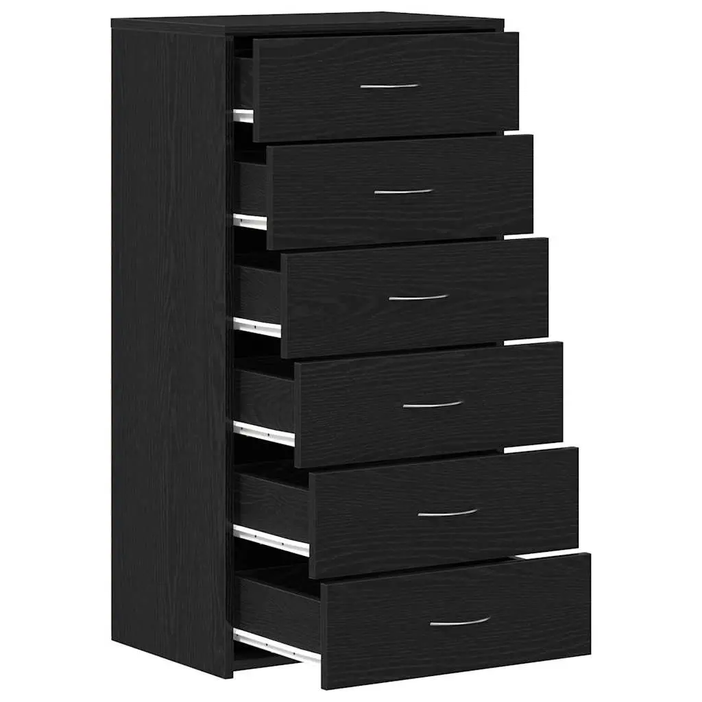 Sideboard Cabinet Storage 6 Drawers Black Oak Engineered Wood