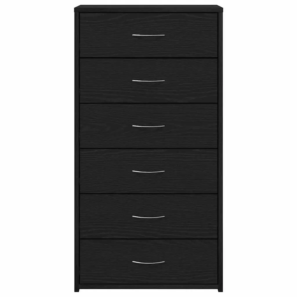 Sideboard Cabinet Storage 6 Drawers Black Oak Engineered Wood