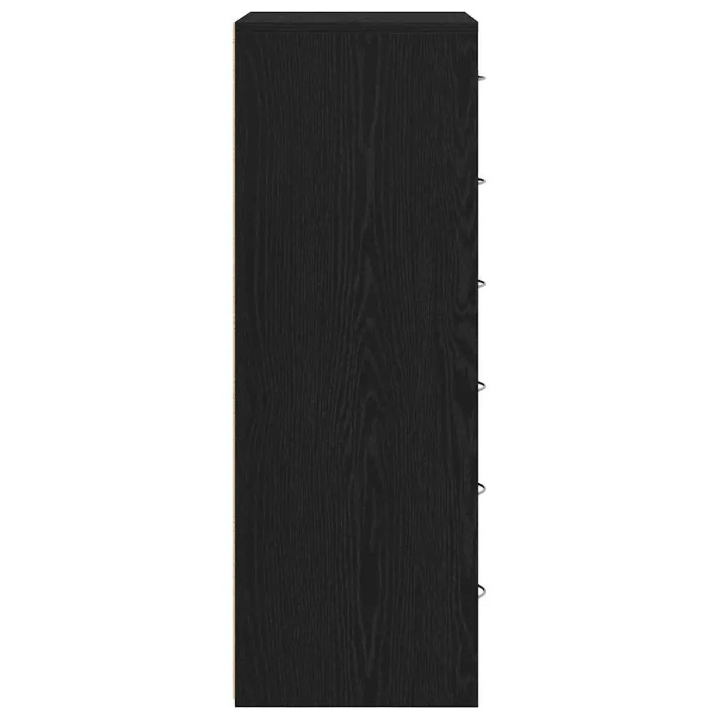 Sideboard Cabinet Storage 6 Drawers Black Oak Engineered Wood
