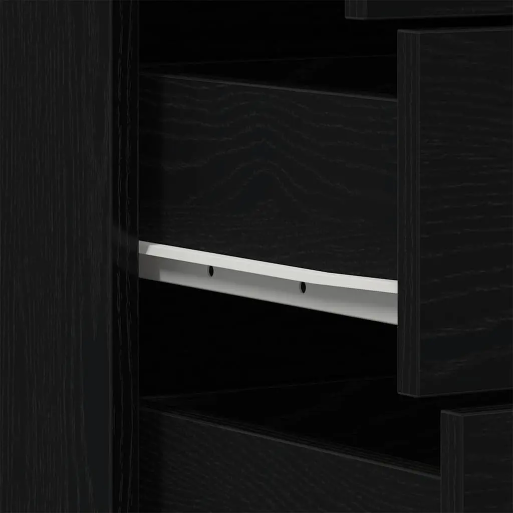 Sideboard Cabinet Storage 6 Drawers Black Oak Engineered Wood
