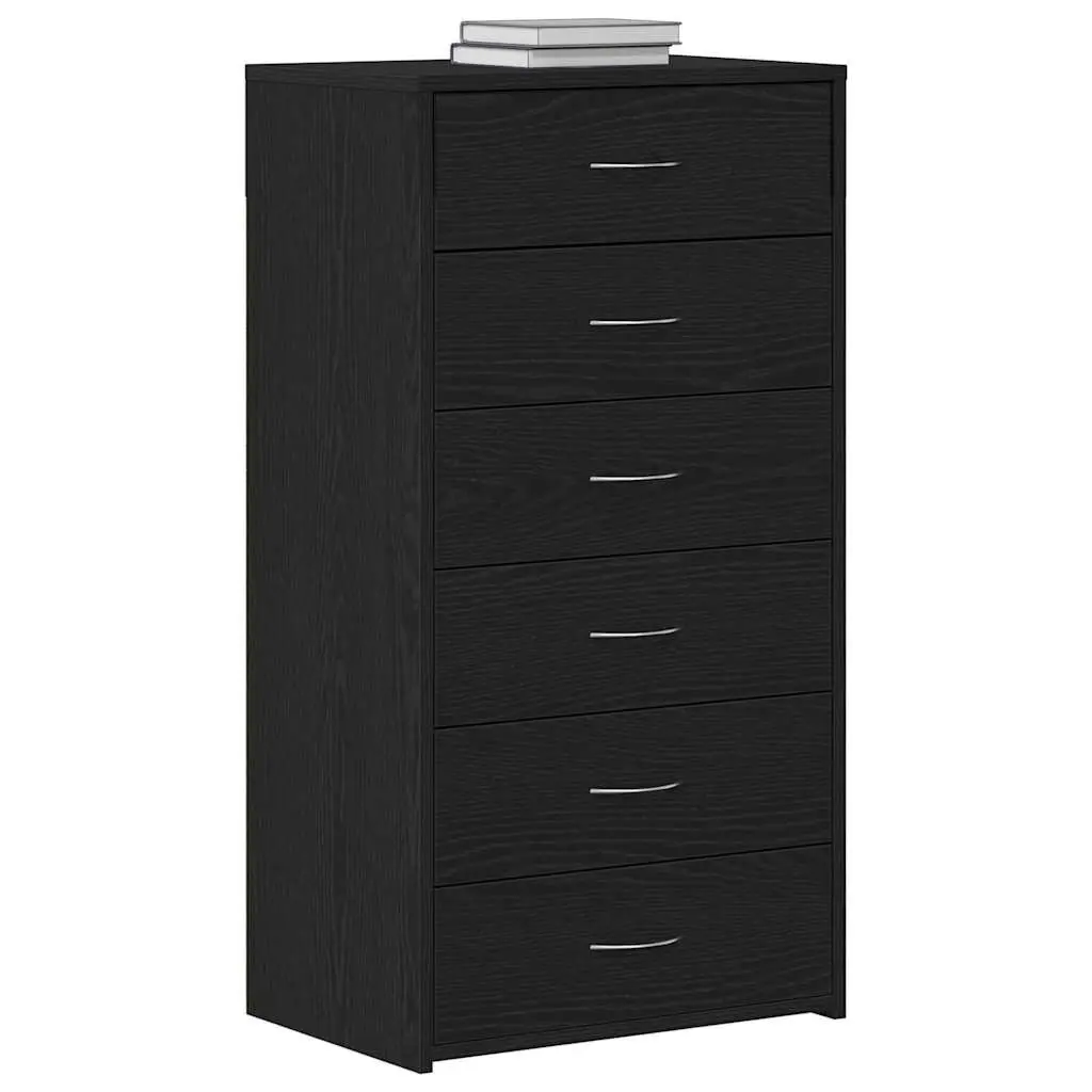 Sideboard Cabinet Storage 6 Drawers Black Oak Engineered Wood