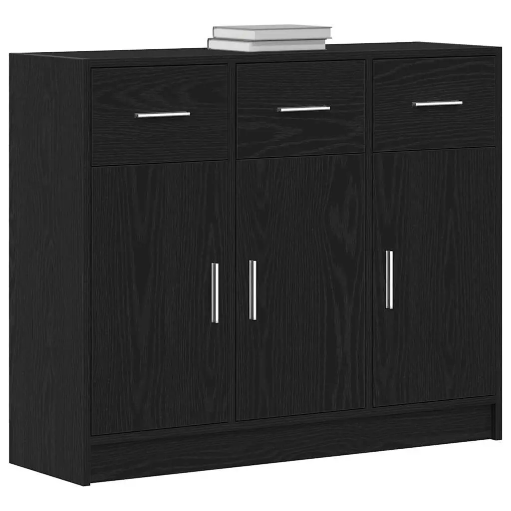 Sideboard Black Oak 91x28x75 cm Storage Cabinet Engineered Wood Dining Room