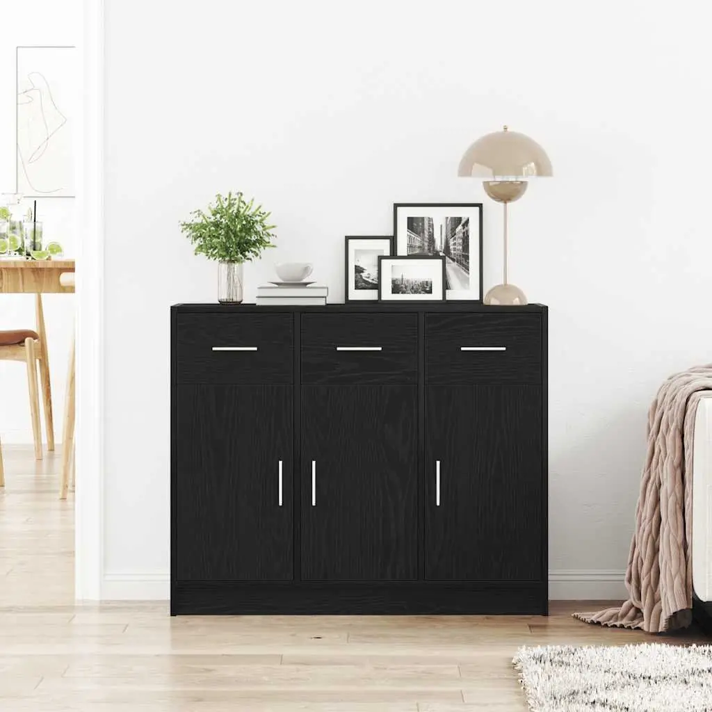 Sideboard Black Oak 91x28x75 cm Storage Cabinet Engineered Wood Dining Room