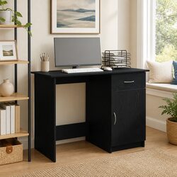 Reliable Black Engineered Wood Desk with Ample Storage