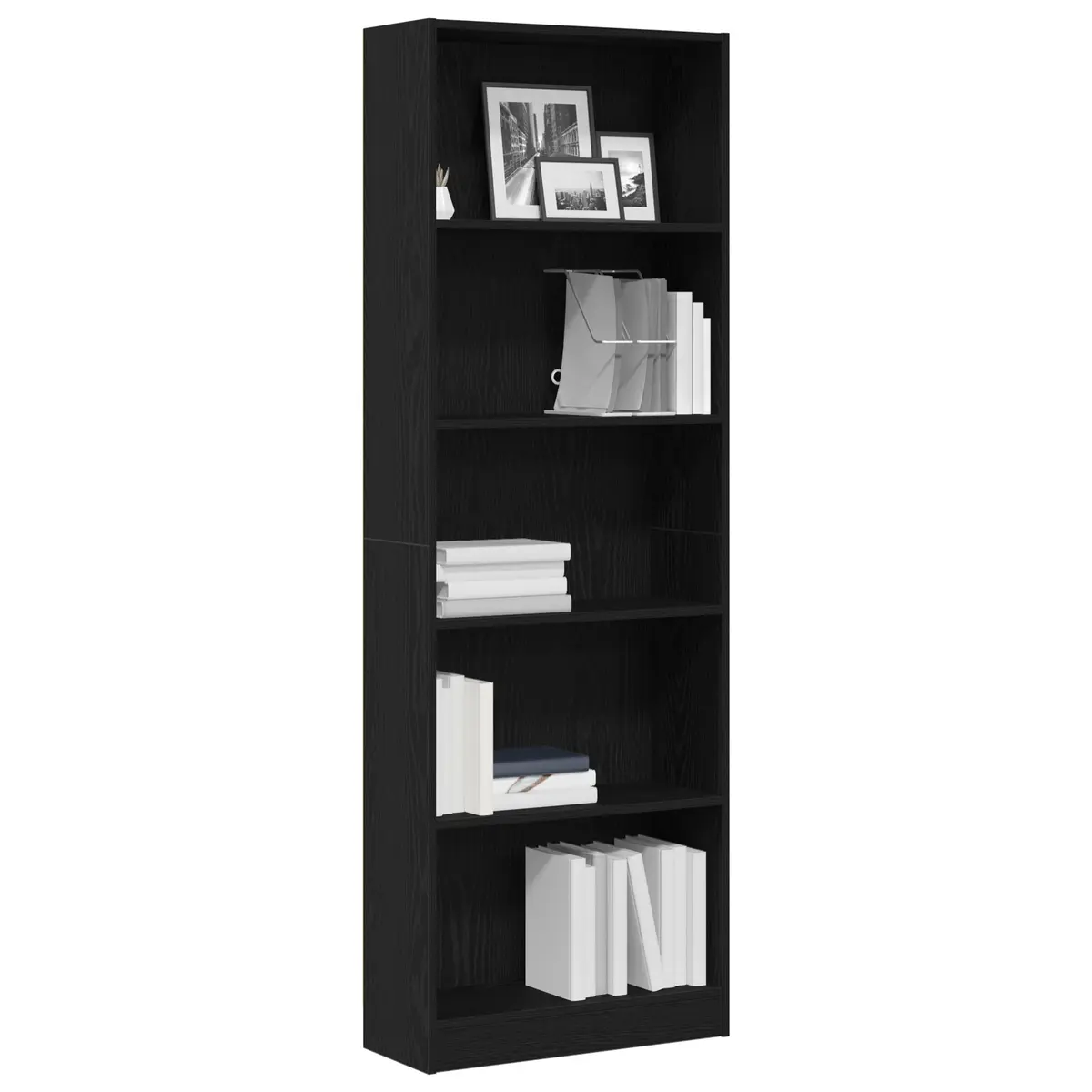 Bookshelf Freestanding Black Oak Modern Storage Unit Living Room Display Shelves