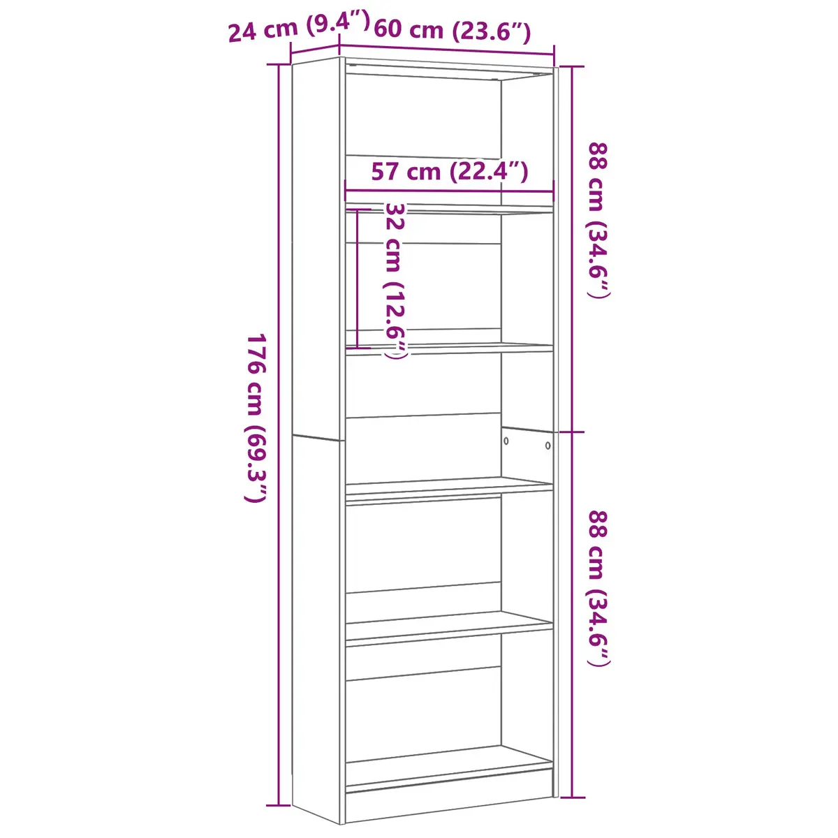 Bookshelf Freestanding Black Oak Modern Storage Unit Living Room Display Shelves