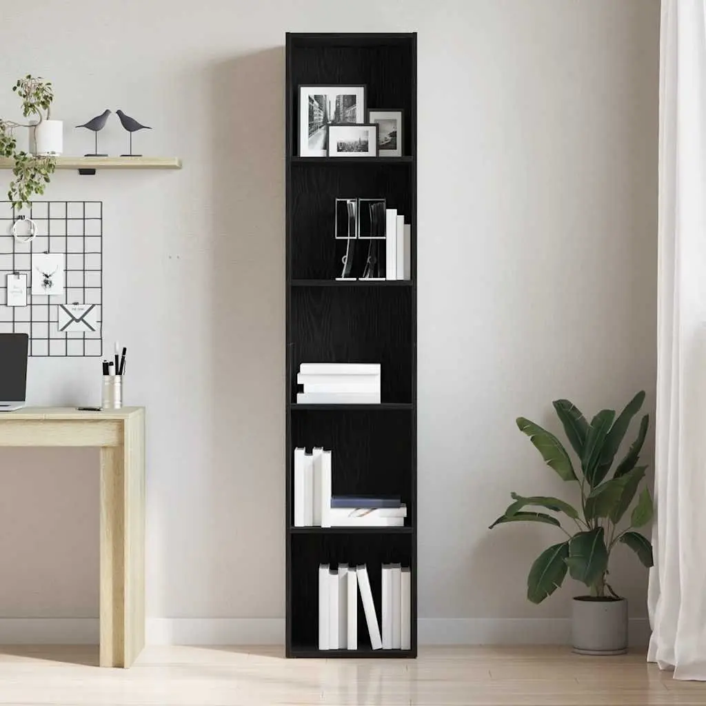 Book Cabinet Black Oak 40x30x189 cm Storage Shelving Engineered Wood Bookshelf