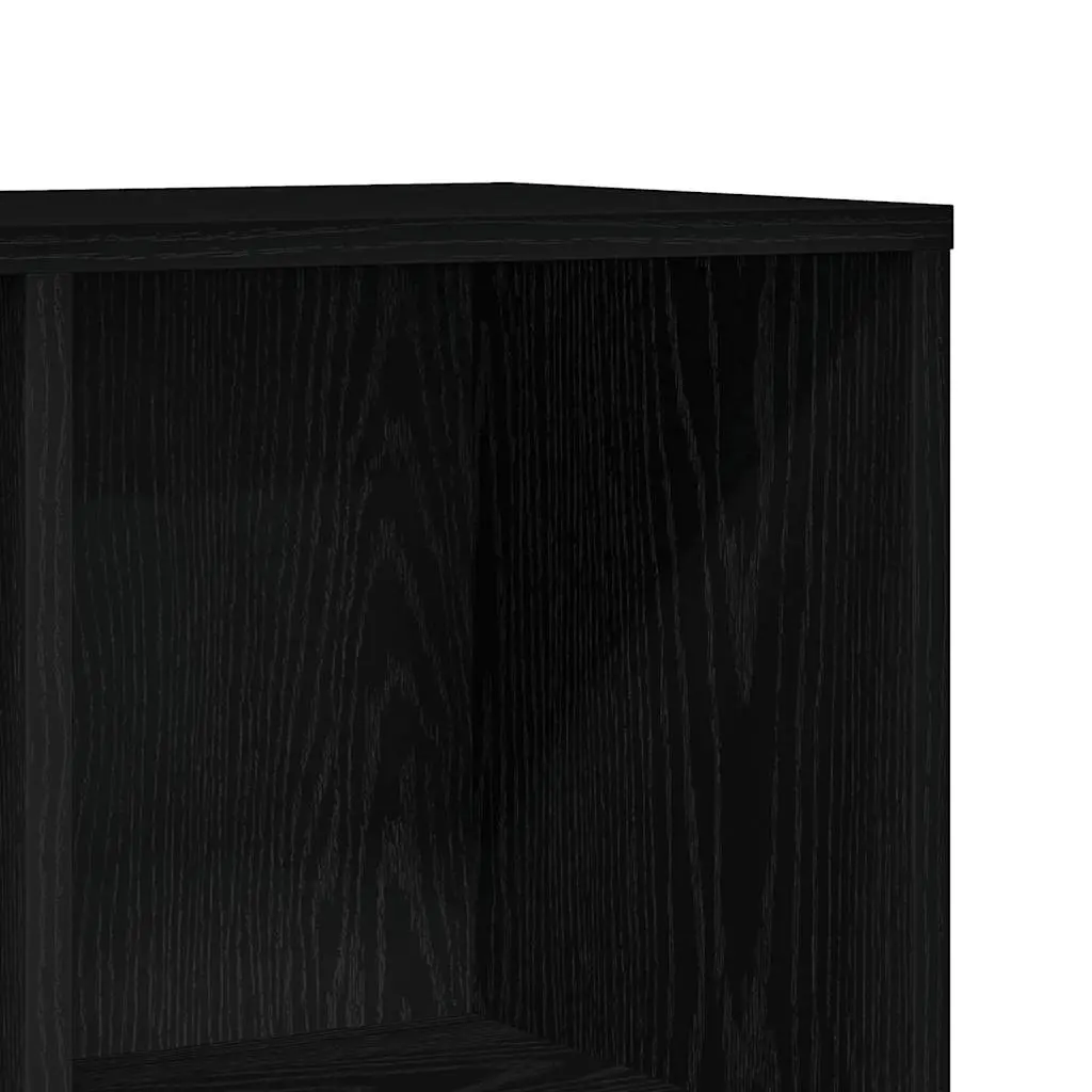 Book Cabinet Black Oak 7 Compartments 2 Doors Storage Shelving Engineered Wood