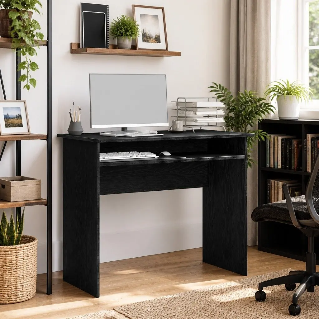 Black Oak Desk with Ample Storage