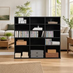 Reliable Black Oak CD Cabinet 100x23x89.5cm for Media Storage