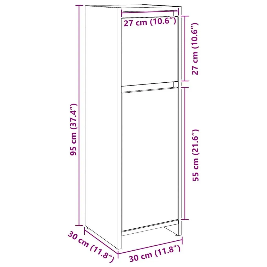Bathroom Cabinet Black Oak Storage Unit 30x30x95cm