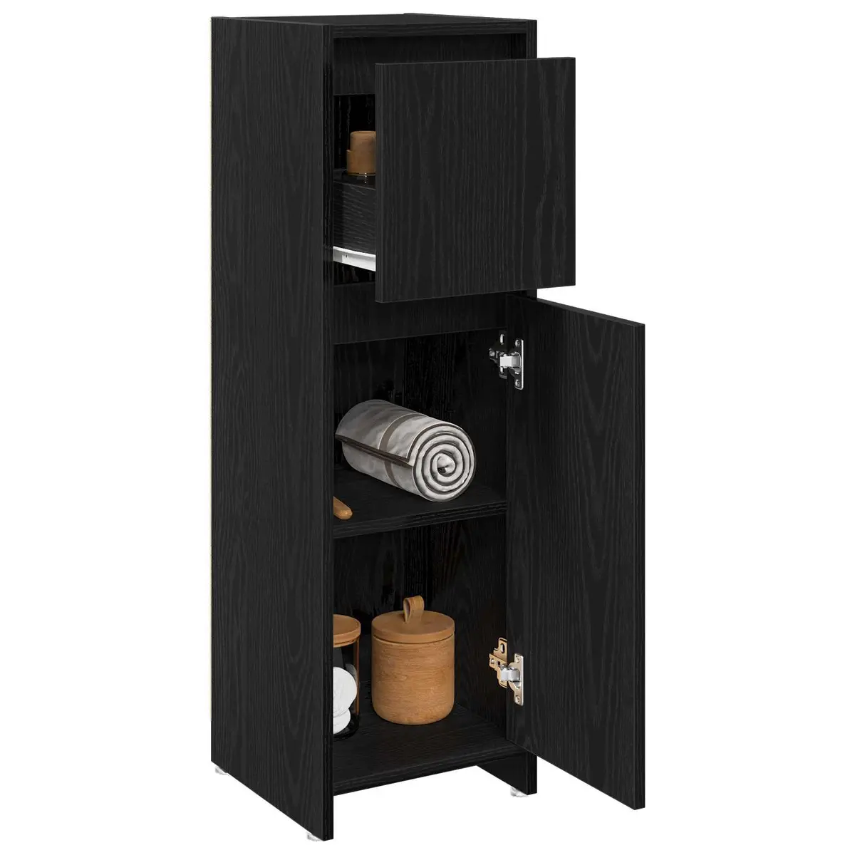 Bathroom Cabinet Black Oak Storage Unit 30x30x95cm