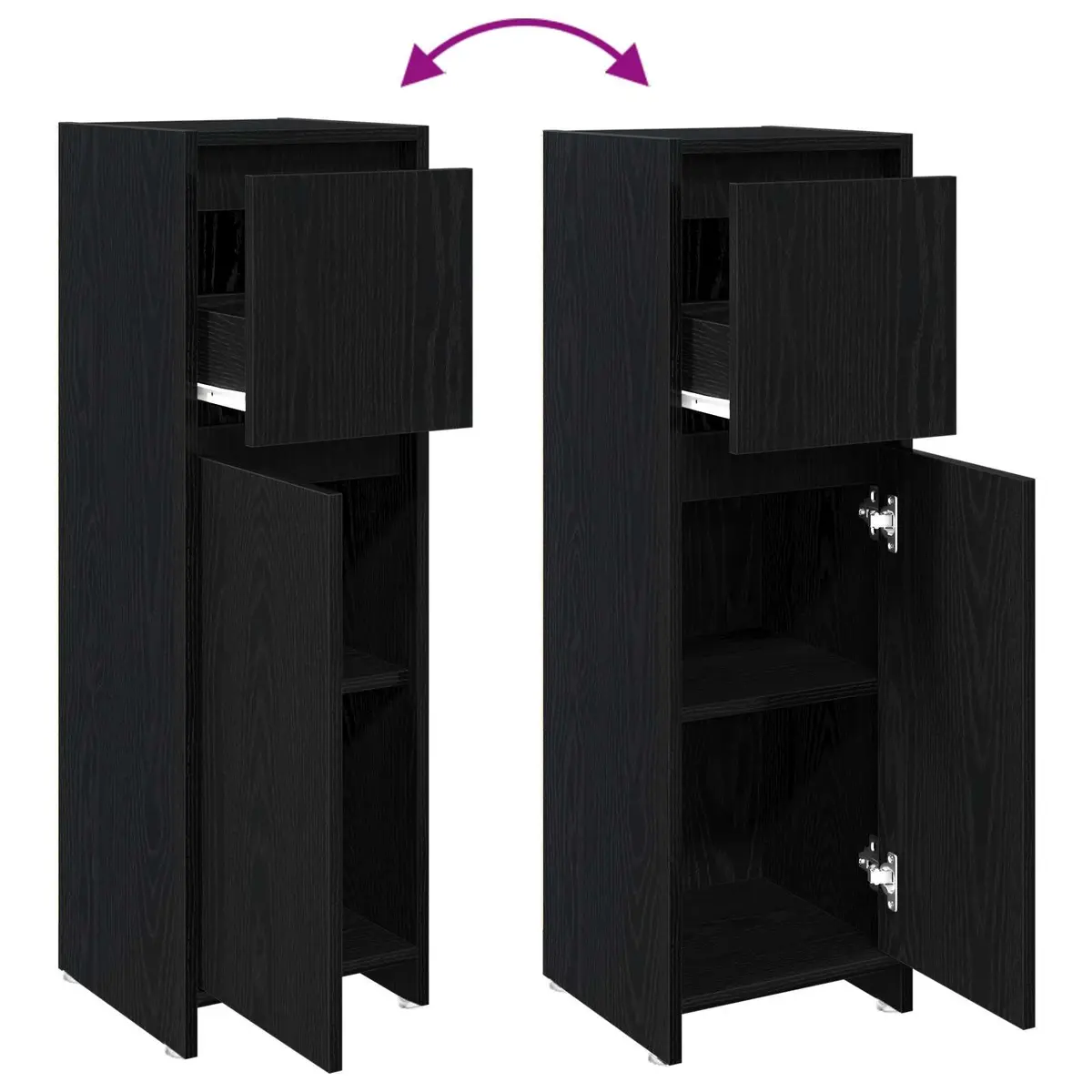 Bathroom Cabinet Black Oak Storage Unit 30x30x95cm