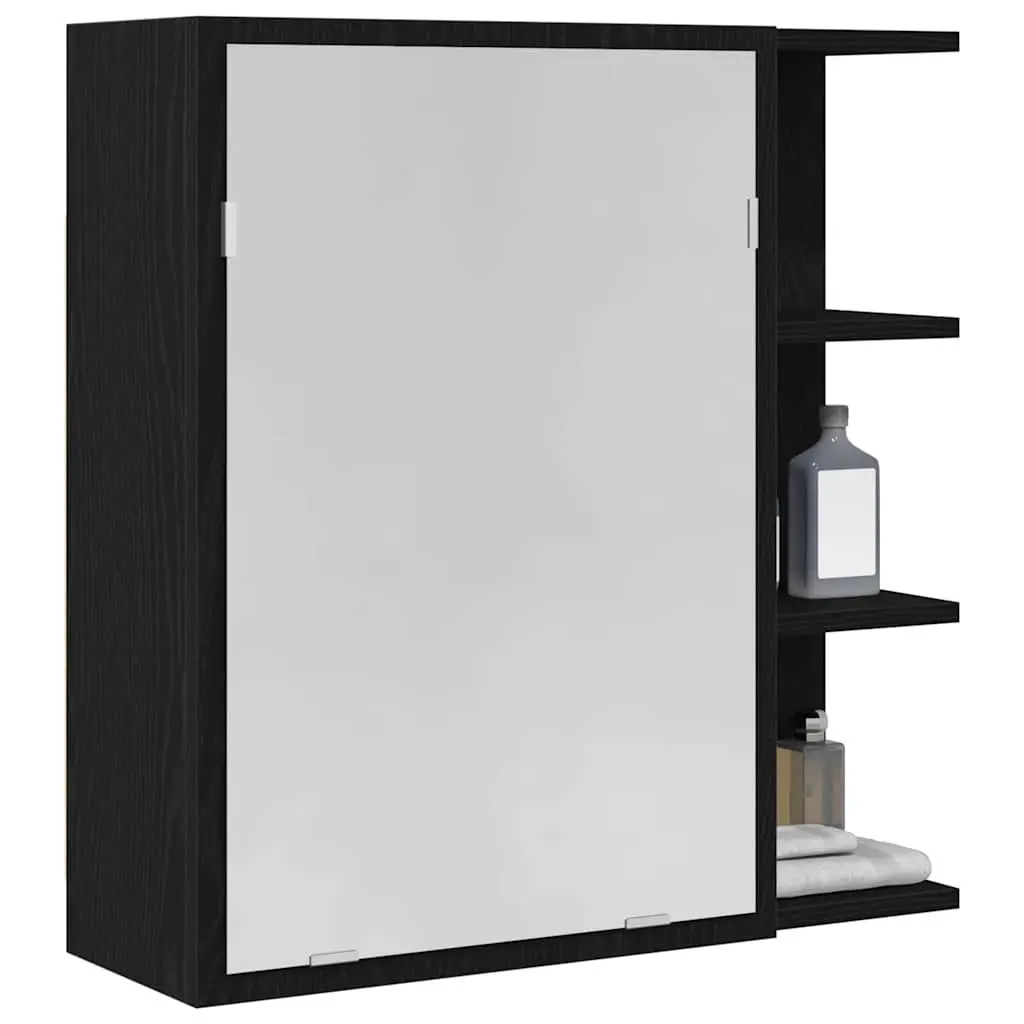 Bathroom Mirror Cabinet Wall-Mounted Storage Vanity Unit Black Oak Modern Design