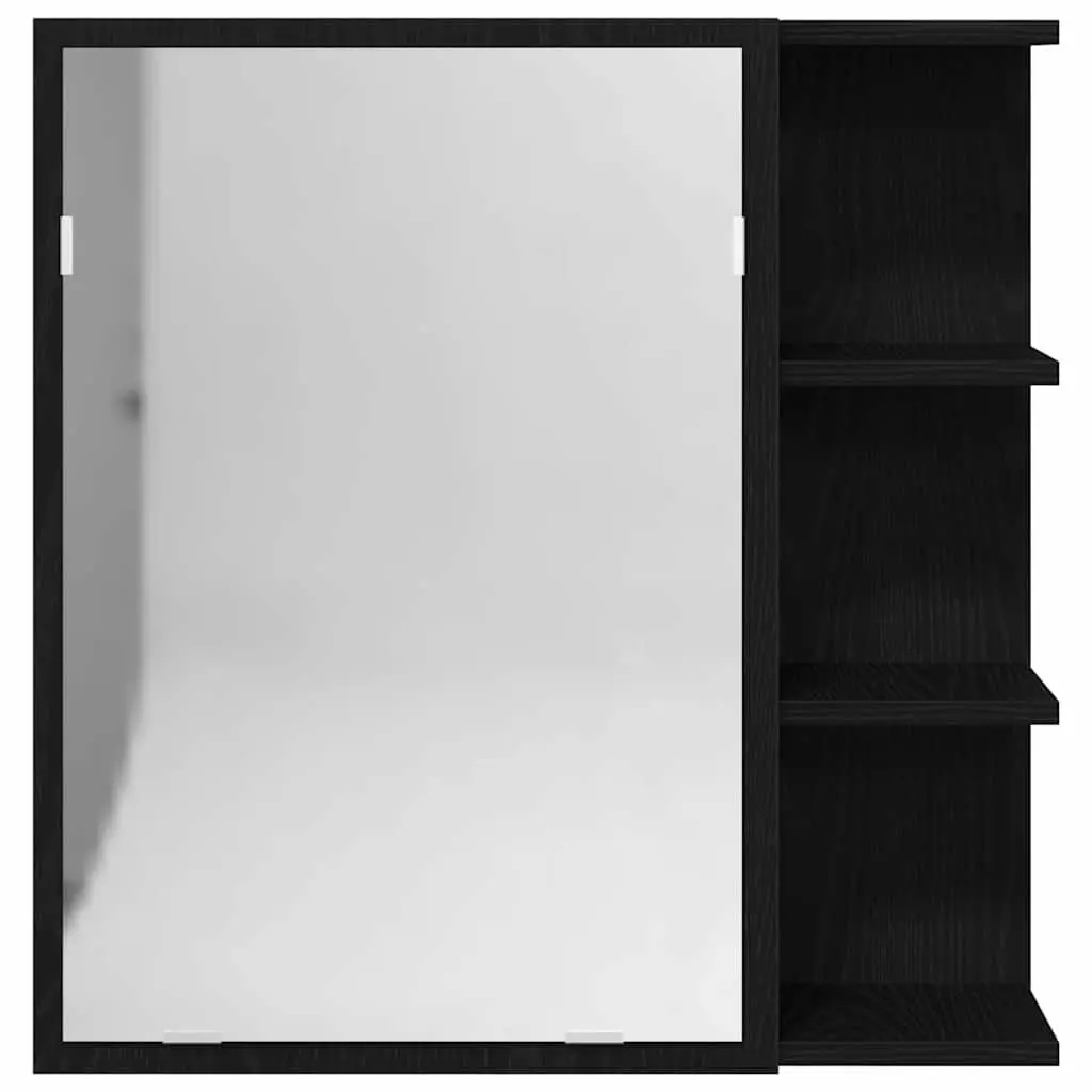 Bathroom Mirror Cabinet Wall-Mounted Storage Vanity Unit Black Oak Modern Design