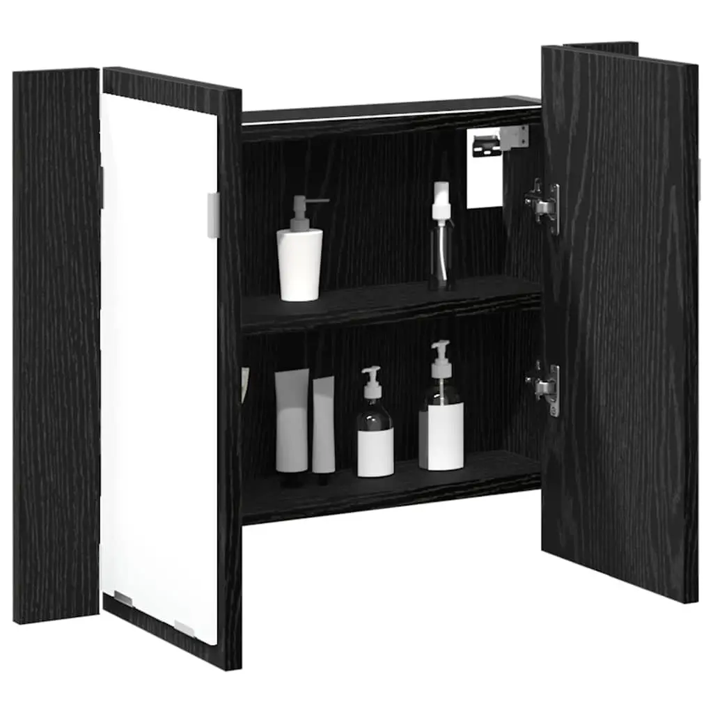 Bathroom Mirror Cabinet Wall-Mounted LED Lighting Storage Unit 60 x 12 x 45 cm Black Oak