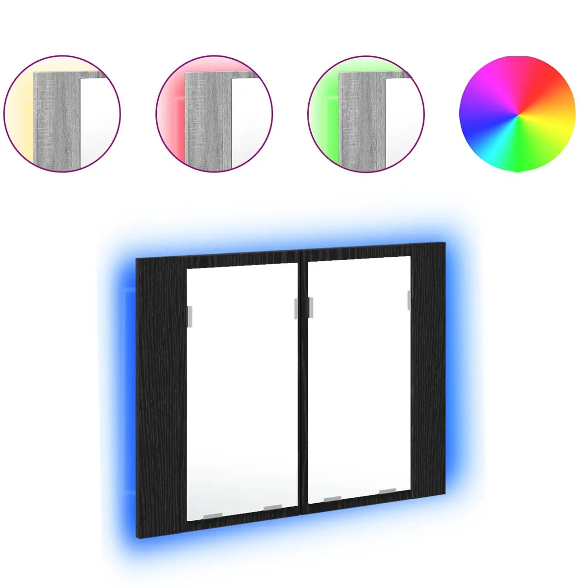 Bathroom Mirror Cabinet Wall-Mounted LED Lighting Storage Unit 60 x 12 x 45 cm Black Oak