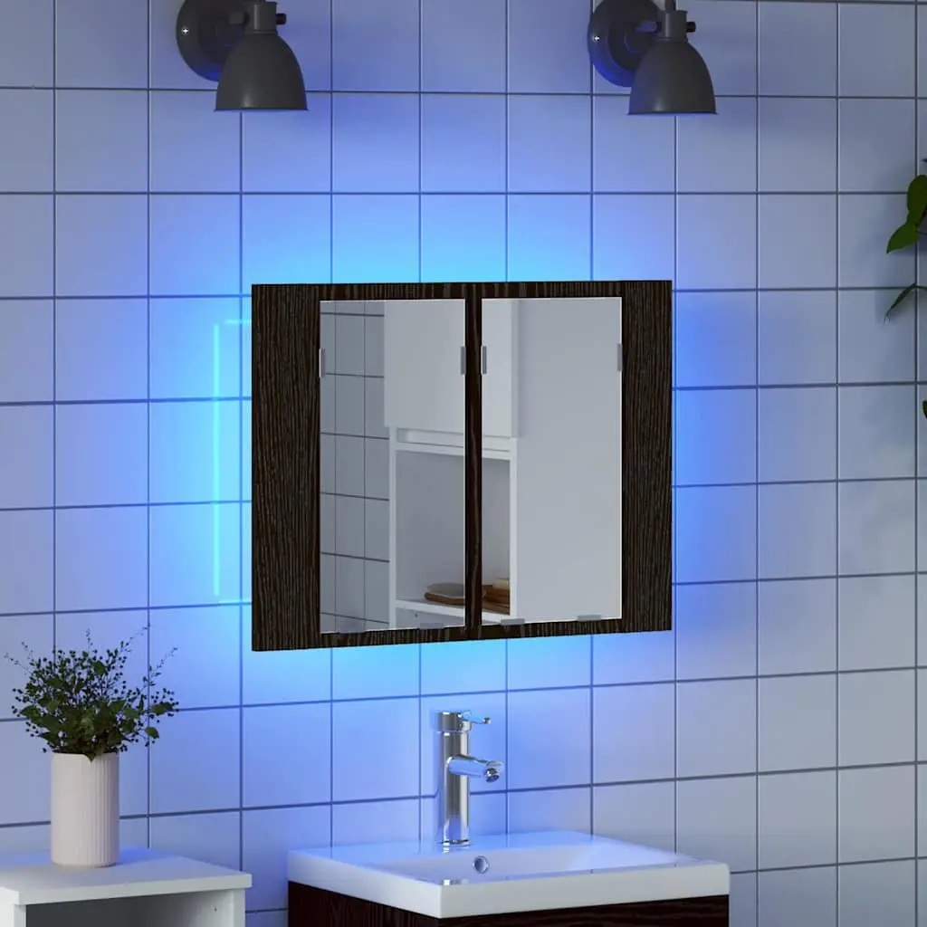 Bathroom Mirror Cabinet Wall-Mounted LED Lighting Storage Unit 60 x 12 x 45 cm Black Oak