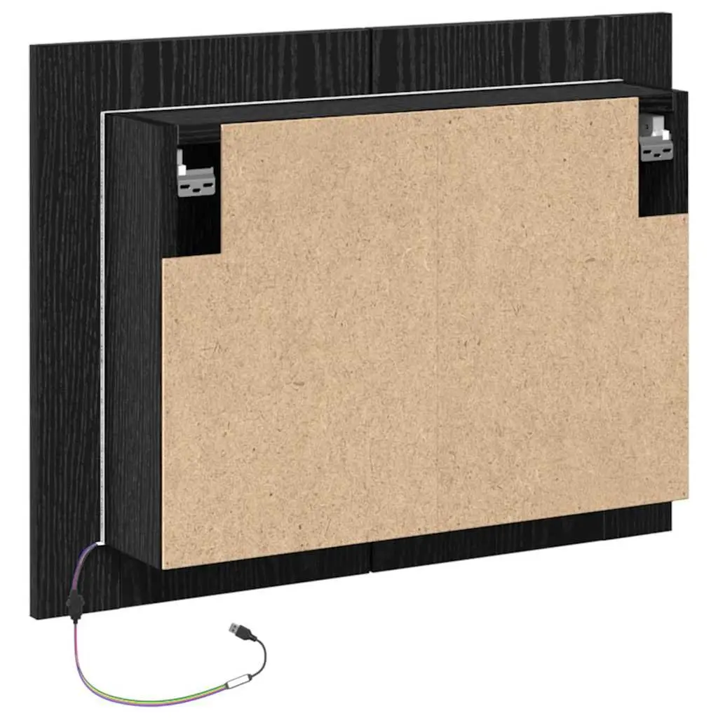 Bathroom Mirror Cabinet Wall-Mounted LED Lighting Storage Unit 60 x 12 x 45 cm Black Oak