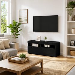 Reliable Black Oak TV Cabinet with LED Lighting