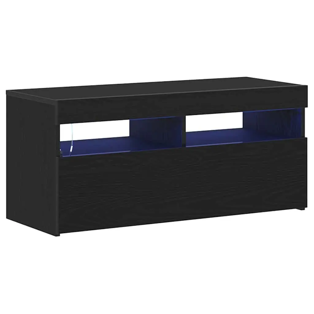 TV Cabinet LED Lights Modern Living Room Storage Unit 90 x 35 x 40 cm Black Oak