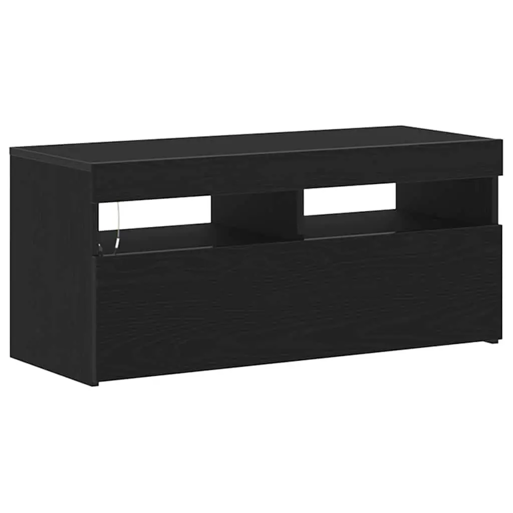 TV Cabinet LED Lights Modern Living Room Storage Unit 90 x 35 x 40 cm Black Oak