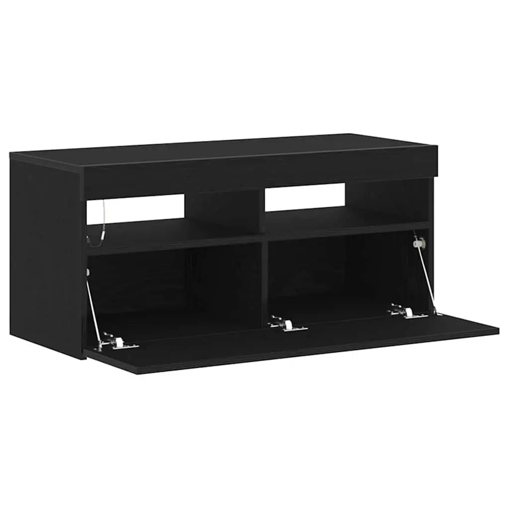 TV Cabinet LED Lights Modern Living Room Storage Unit 90 x 35 x 40 cm Black Oak