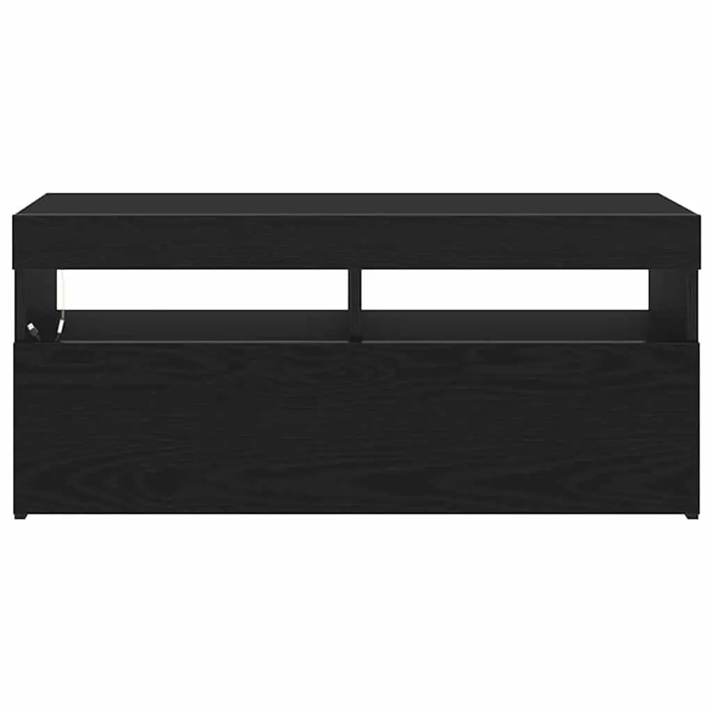 TV Cabinet LED Lights Modern Living Room Storage Unit 90 x 35 x 40 cm Black Oak