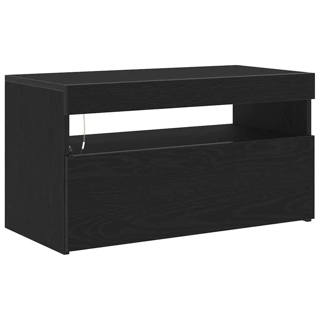 TV Cabinet Media Storage Unit LED Lighting 75x35x40cm Black Oak