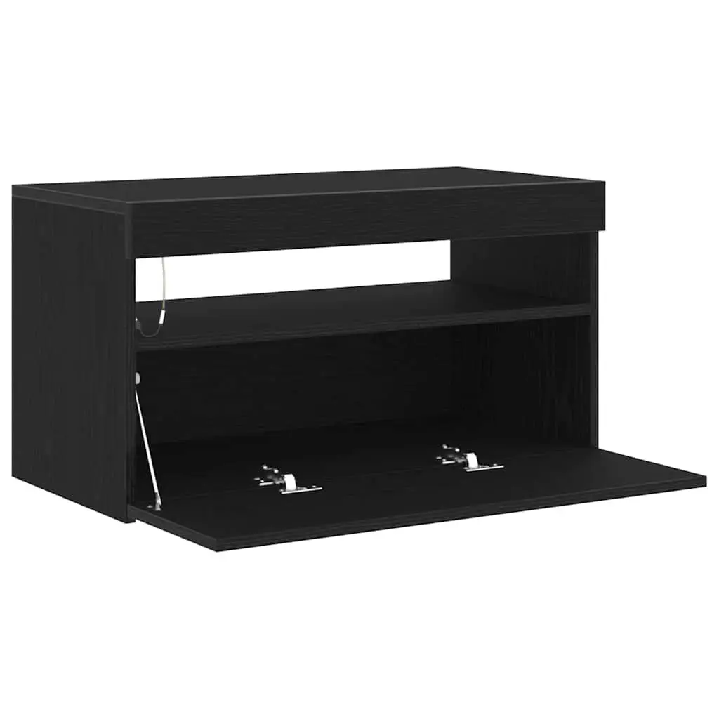 TV Cabinet Media Storage Unit LED Lighting 75x35x40cm Black Oak