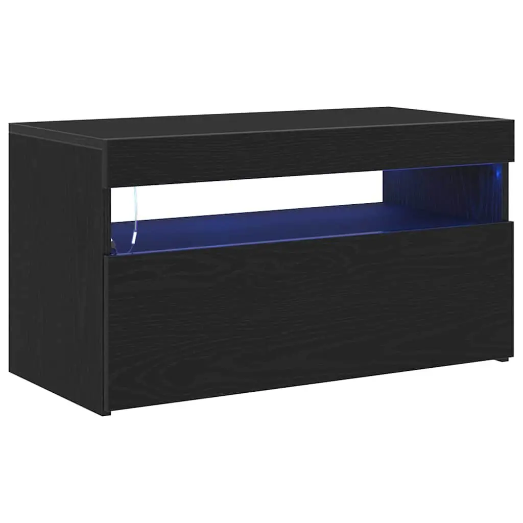 TV Cabinet Media Storage Unit LED Lighting 75x35x40cm Black Oak