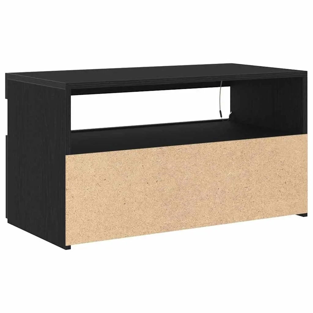 TV Cabinet Media Storage Unit LED Lighting 75x35x40cm Black Oak