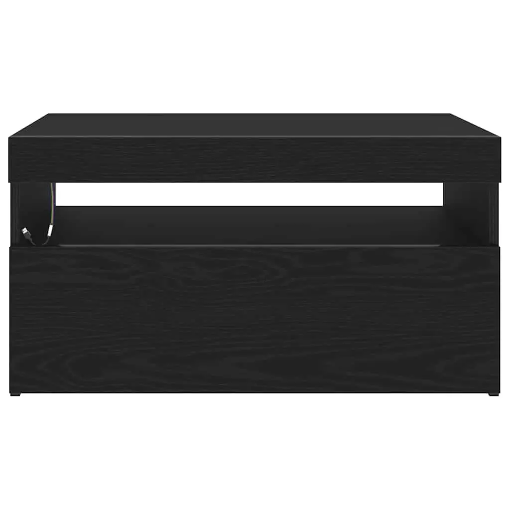 TV Cabinet Media Storage Unit LED Lighting 75x35x40cm Black Oak