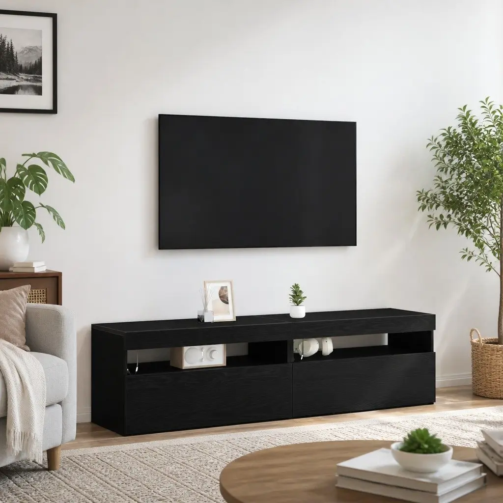 Black TV Cabinet Set with LED Lighting