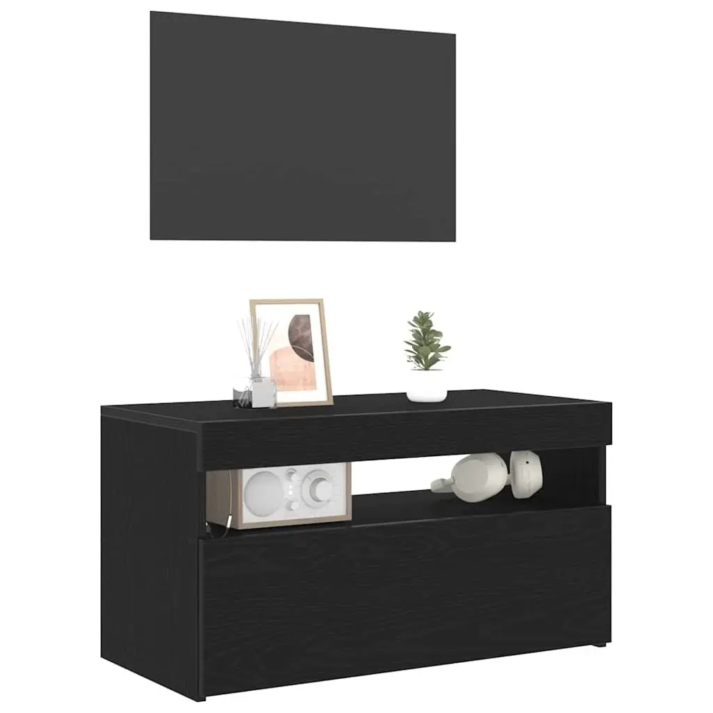 Black TV Cabinet Set with LED Lighting