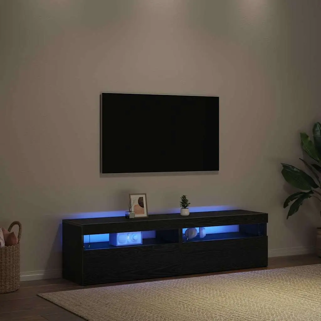 Black TV Cabinet Set with LED Lighting