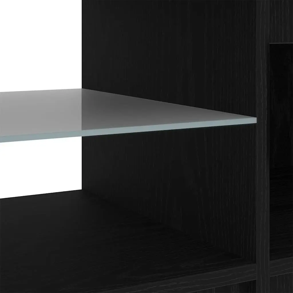 TV Cabinet Media Storage Unit Black Oak Modern 140 x 38.5 x 36 cm with LED Lights and Shelves