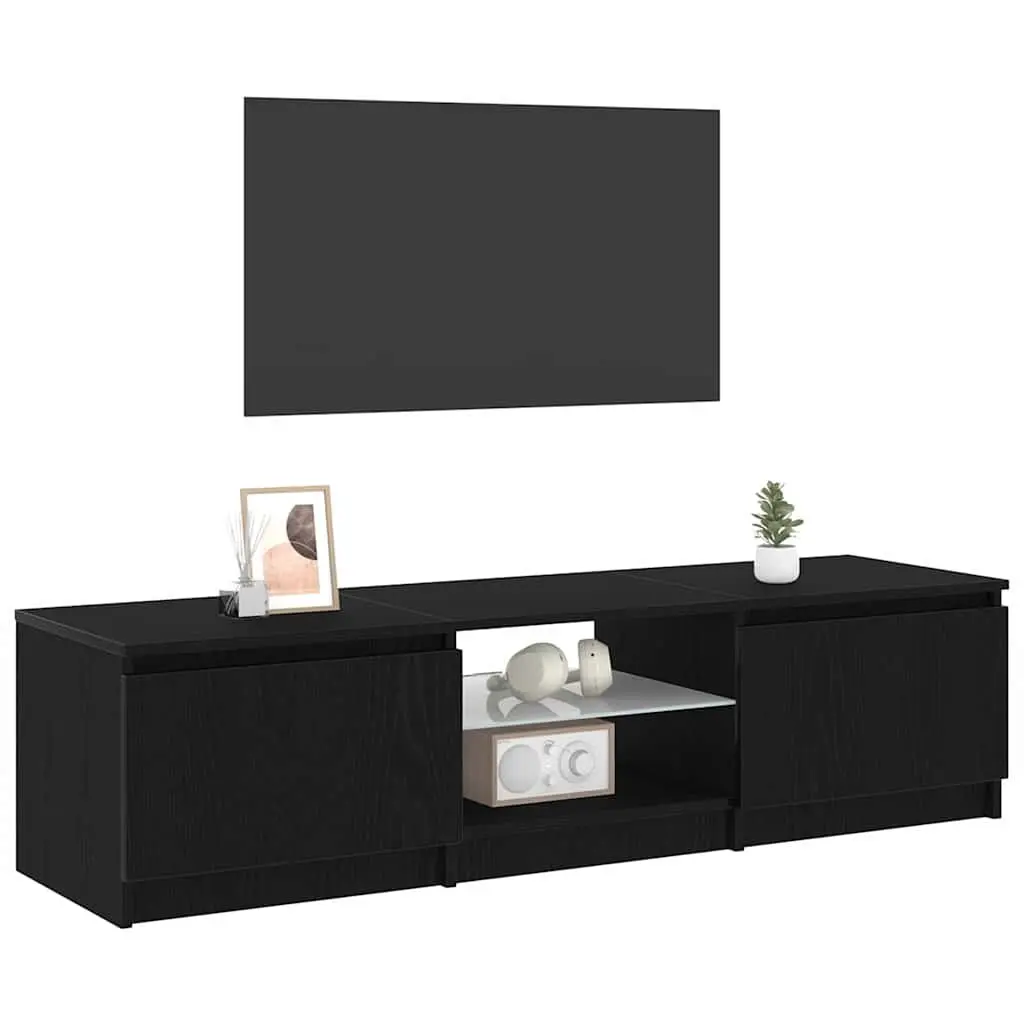 TV Cabinet Media Storage Unit Black Oak Modern 140 x 38.5 x 36 cm with LED Lights and Shelves