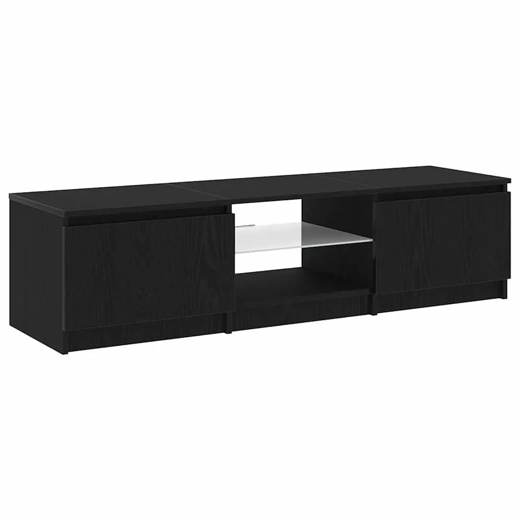 TV Cabinet Media Storage Unit Black Oak Modern 140 x 38.5 x 36 cm with LED Lights and Shelves