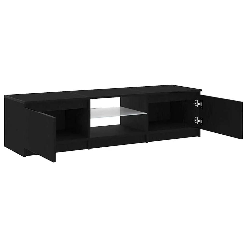 TV Cabinet Media Storage Unit Black Oak Modern 140 x 38.5 x 36 cm with LED Lights and Shelves