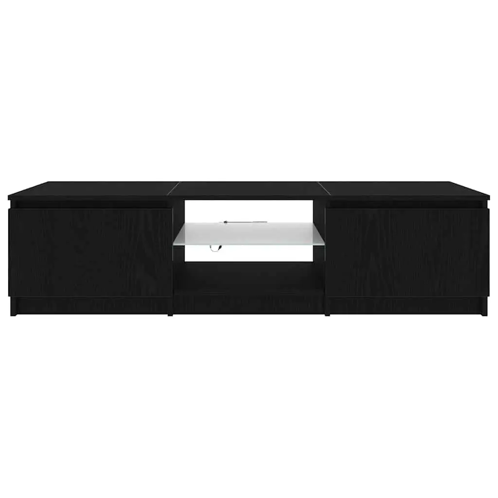 TV Cabinet Media Storage Unit Black Oak Modern 140 x 38.5 x 36 cm with LED Lights and Shelves