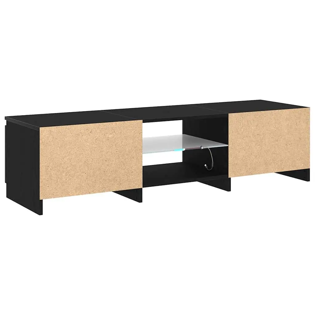 TV Cabinet Media Storage Unit Black Oak Modern 140 x 38.5 x 36 cm with LED Lights and Shelves