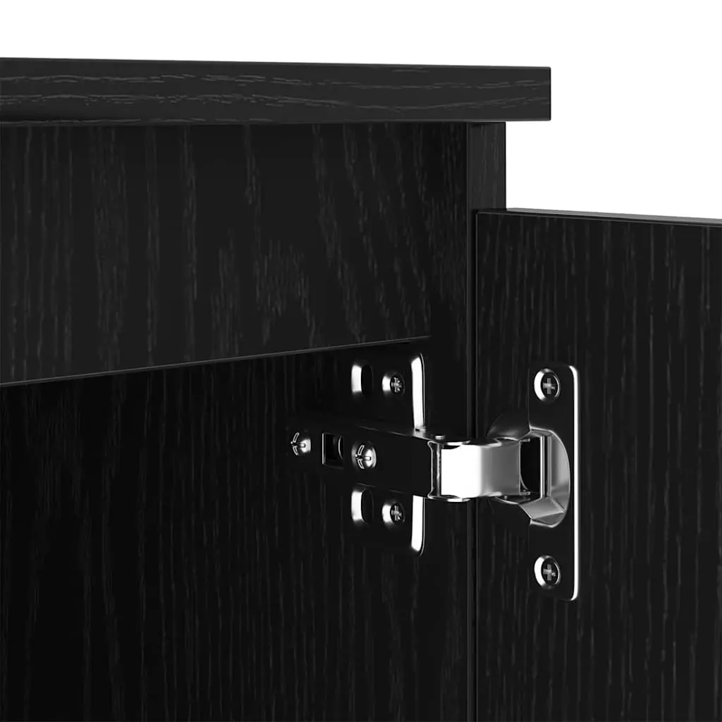 TV Cabinet Media Storage Unit Black Oak Modern 140 x 38.5 x 36 cm with LED Lights and Shelves