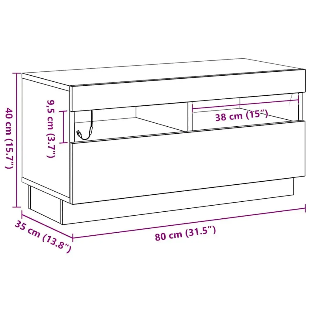 TV Cabinet Black Modern Entertainment Unit 80 x 35 x 40 cm