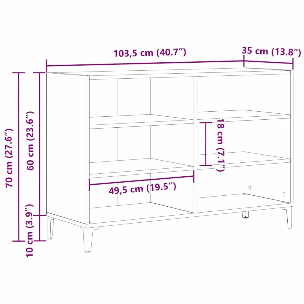 Sideboard Storage Cabinet Engineered Wood 103.5 x 35 x 70 cm Black