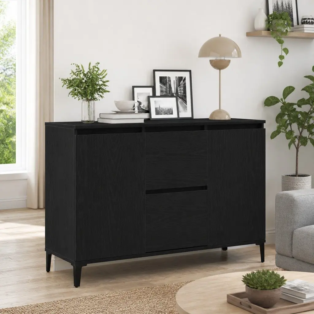 Sideboard Storage Cabinet Dining Room Buffet 104cm Black Engineered Wood